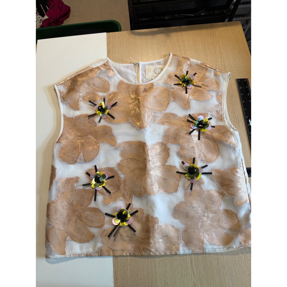 Amit Aggarwal AM IT Rose Gold Metallic Floral Jacquard 3D Embellished Top M